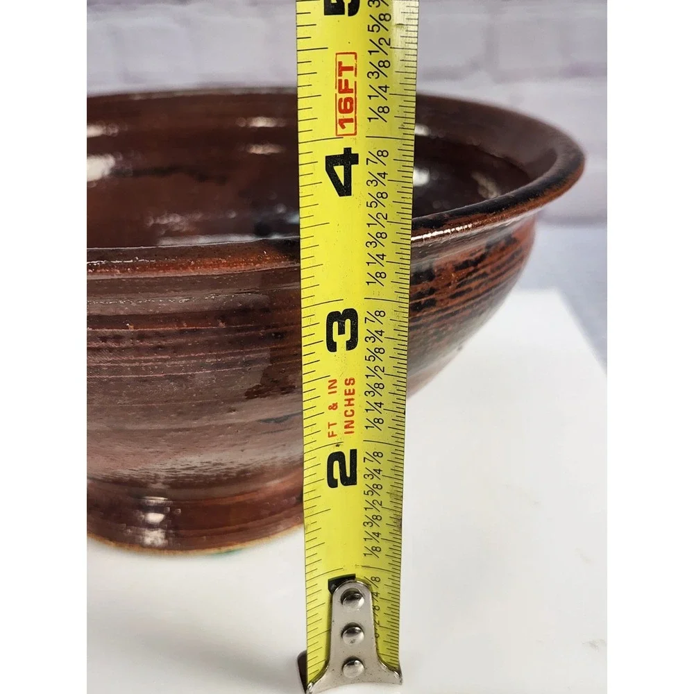 Vintage MCM Studio Art Pottery Bowl Signed GAREY Brown Tenmoku Glaze Footed 1970